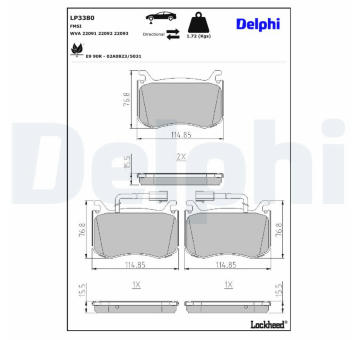 Sada brzdových destiček, kotoučová brzda DELPHI LP3380