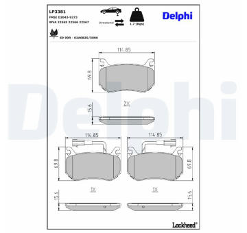 Sada brzdových destiček, kotoučová brzda DELPHI LP3381