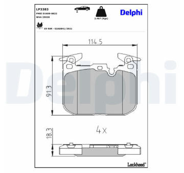 Sada brzdových destiček, kotoučová brzda DELPHI LP3383