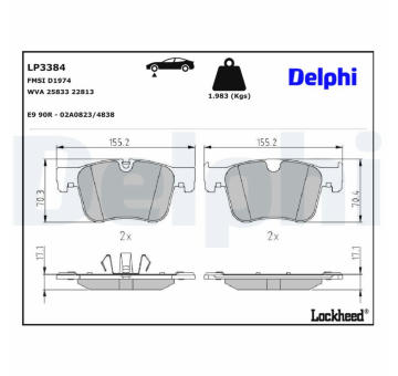 Sada brzdových destiček, kotoučová brzda DELPHI LP3384