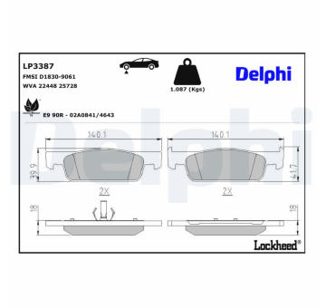 Sada brzdových destiček, kotoučová brzda DELPHI LP3387