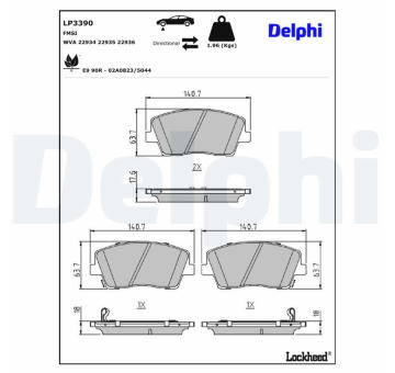 Sada brzdových destiček, kotoučová brzda DELPHI LP3390