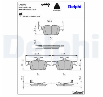 Sada brzdových destiček, kotoučová brzda DELPHI LP3391