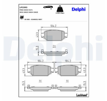 Sada brzdových destiček, kotoučová brzda DELPHI LP3393