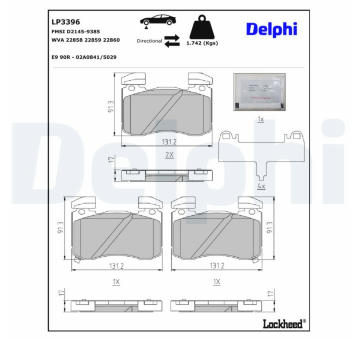 Sada brzdových destiček, kotoučová brzda DELPHI LP3396