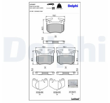 Sada brzdových destiček, kotoučová brzda DELPHI LP3397
