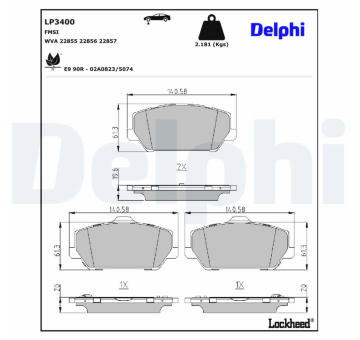 Sada brzdových destiček, kotoučová brzda DELPHI LP3400