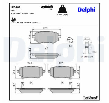 Sada brzdových destiček, kotoučová brzda DELPHI LP3402