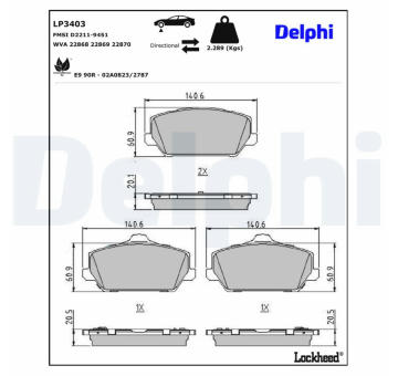 Sada brzdových destiček, kotoučová brzda DELPHI LP3403