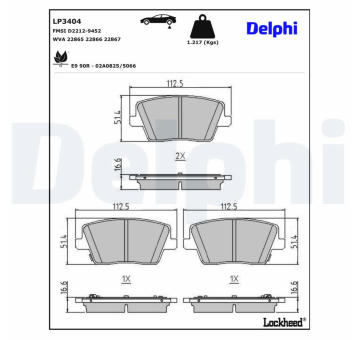Sada brzdových destiček, kotoučová brzda DELPHI LP3404