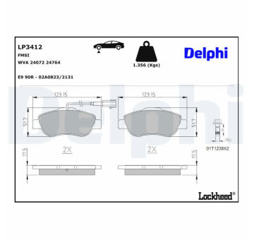Sada brzdových destiček, kotoučová brzda DELPHI LP3412