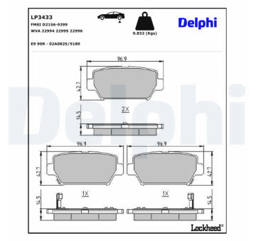 Sada brzdových destiček, kotoučová brzda DELPHI LP3433