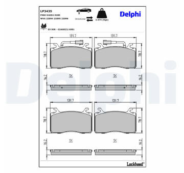 Sada brzdových destiček, kotoučová brzda DELPHI LP3435
