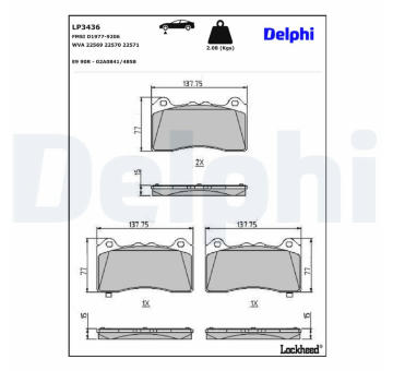 Sada brzdových destiček, kotoučová brzda DELPHI LP3436