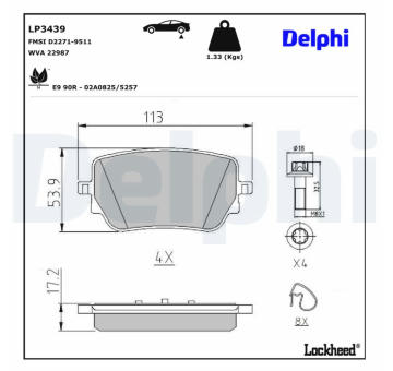Sada brzdových destiček, kotoučová brzda DELPHI LP3439