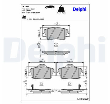 Sada brzdových platničiek kotúčovej brzdy DELPHI LP3499