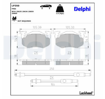 Sada brzdových destiček, kotoučová brzda DELPHI LP350