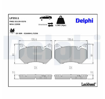 Sada brzdových destiček, kotoučová brzda DELPHI LP3511
