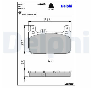 Sada brzdových destiček, kotoučová brzda DELPHI LP3512