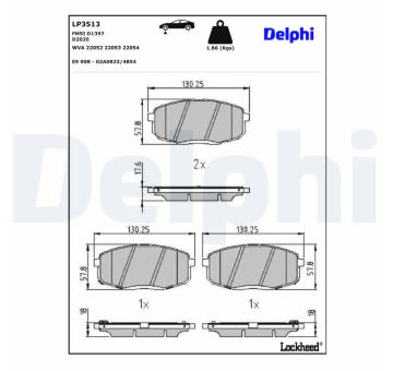 Sada brzdových destiček, kotoučová brzda DELPHI LP3513