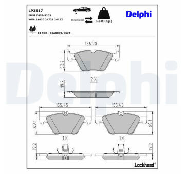 Sada brzdových destiček, kotoučová brzda DELPHI LP3517