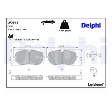 Sada brzdových destiček, kotoučová brzda DELPHI LP3518