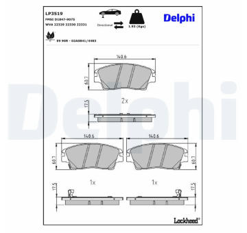Sada brzdových destiček, kotoučová brzda DELPHI LP3519