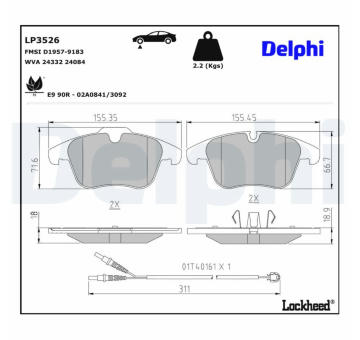 Sada brzdových platničiek kotúčovej brzdy DELPHI LP3526