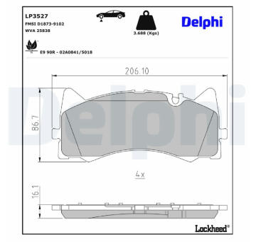 Sada brzdových destiček, kotoučová brzda DELPHI LP3527