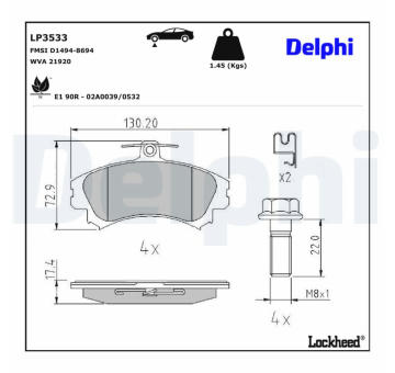 Sada brzdových destiček, kotoučová brzda DELPHI LP3533