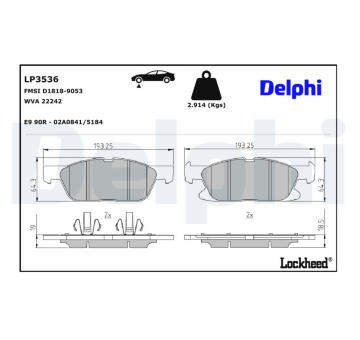 Sada brzdových destiček, kotoučová brzda DELPHI LP3536