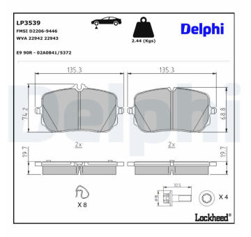 Sada brzdových destiček, kotoučová brzda DELPHI LP3539