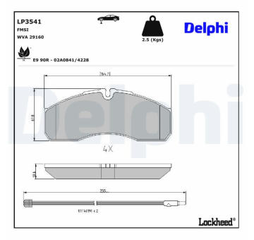 Sada brzdových destiček, kotoučová brzda DELPHI LP3541