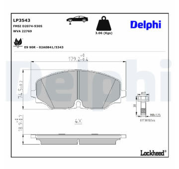 Sada brzdových destiček, kotoučová brzda DELPHI LP3543