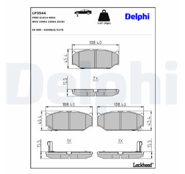 Sada brzdových destiček, kotoučová brzda DELPHI LP3544