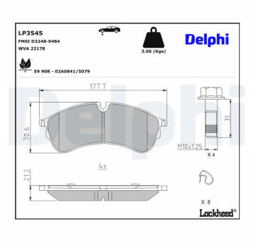 Sada brzdových destiček, kotoučová brzda DELPHI LP3545