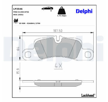 Sada brzdových destiček, kotoučová brzda DELPHI LP3546