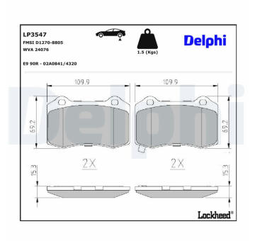Sada brzdových destiček, kotoučová brzda DELPHI LP3547