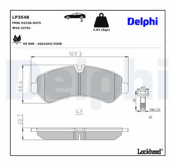 Sada brzdových destiček, kotoučová brzda DELPHI LP3548