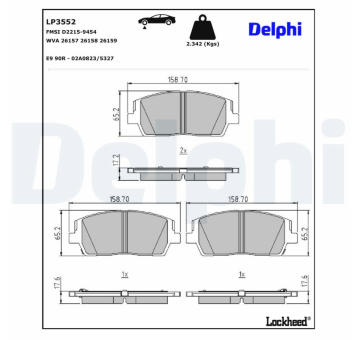 Sada brzdových destiček, kotoučová brzda DELPHI LP3552
