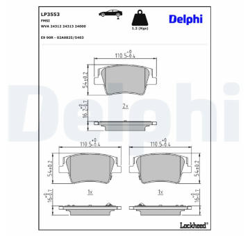 Sada brzdových destiček, kotoučová brzda DELPHI LP3553