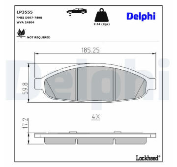 Sada brzdových destiček, kotoučová brzda DELPHI LP3555