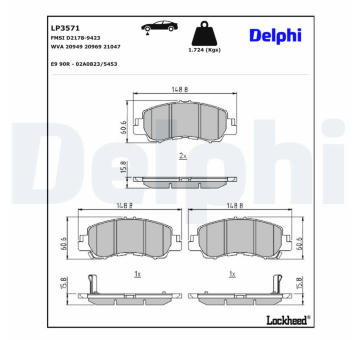 Sada brzdových destiček, kotoučová brzda DELPHI LP3571