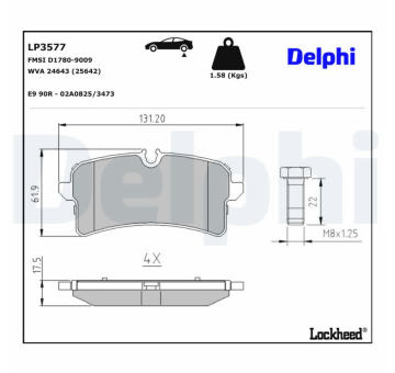 Sada brzdových destiček, kotoučová brzda DELPHI LP3577