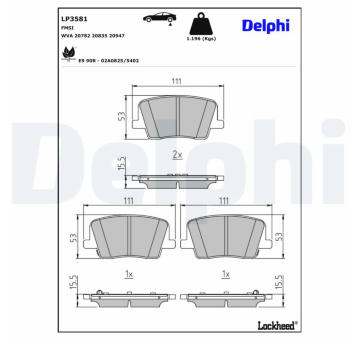 Sada brzdových destiček, kotoučová brzda DELPHI LP3581