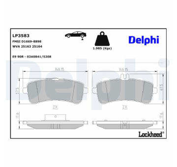 Sada brzdových destiček, kotoučová brzda DELPHI LP3583