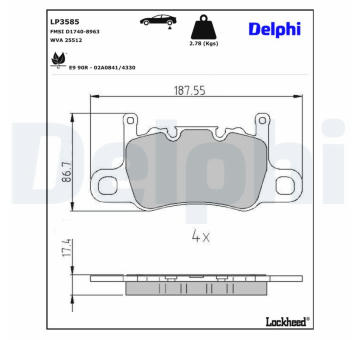 Sada brzdových destiček, kotoučová brzda DELPHI LP3585