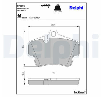 Sada brzdových destiček, kotoučová brzda DELPHI LP3586