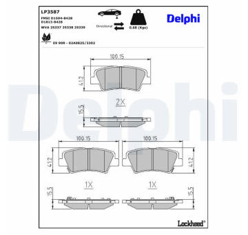 Sada brzdových destiček, parkovací brzda DELPHI LP3587