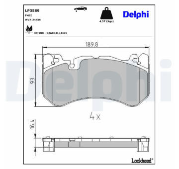 Sada brzdových destiček, kotoučová brzda DELPHI LP3589